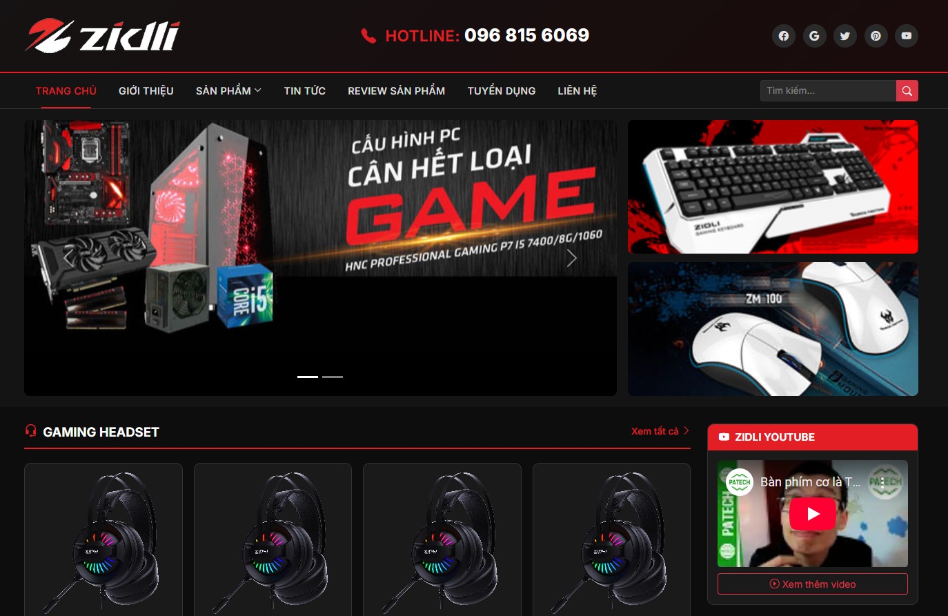 Thiết kế website gaming gear Zidli- Website nhà phân phối